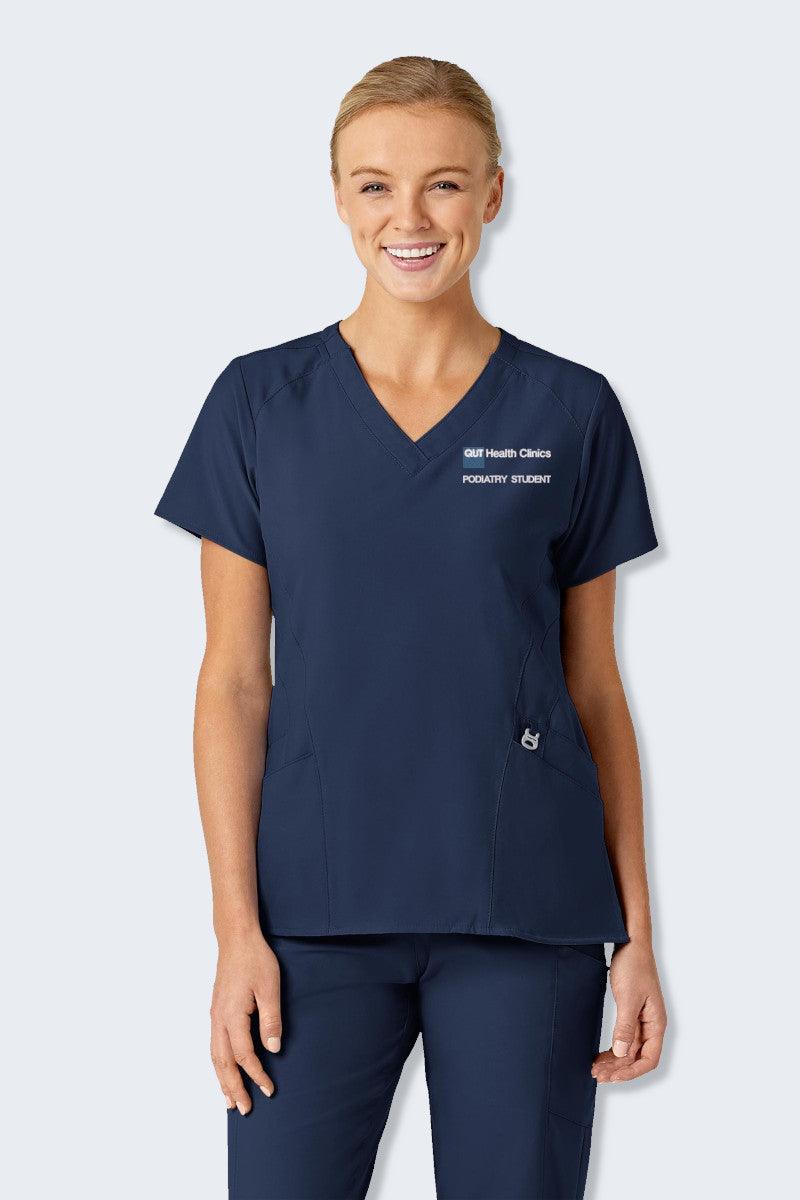 6155 QUT Podiatry Student WonderWink W123 Womens Stylized V-neck Top