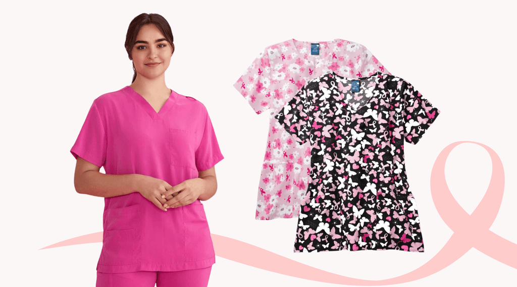 Pink and Pink Ribbon Patterned Scrubs from Infectious Clothing Company