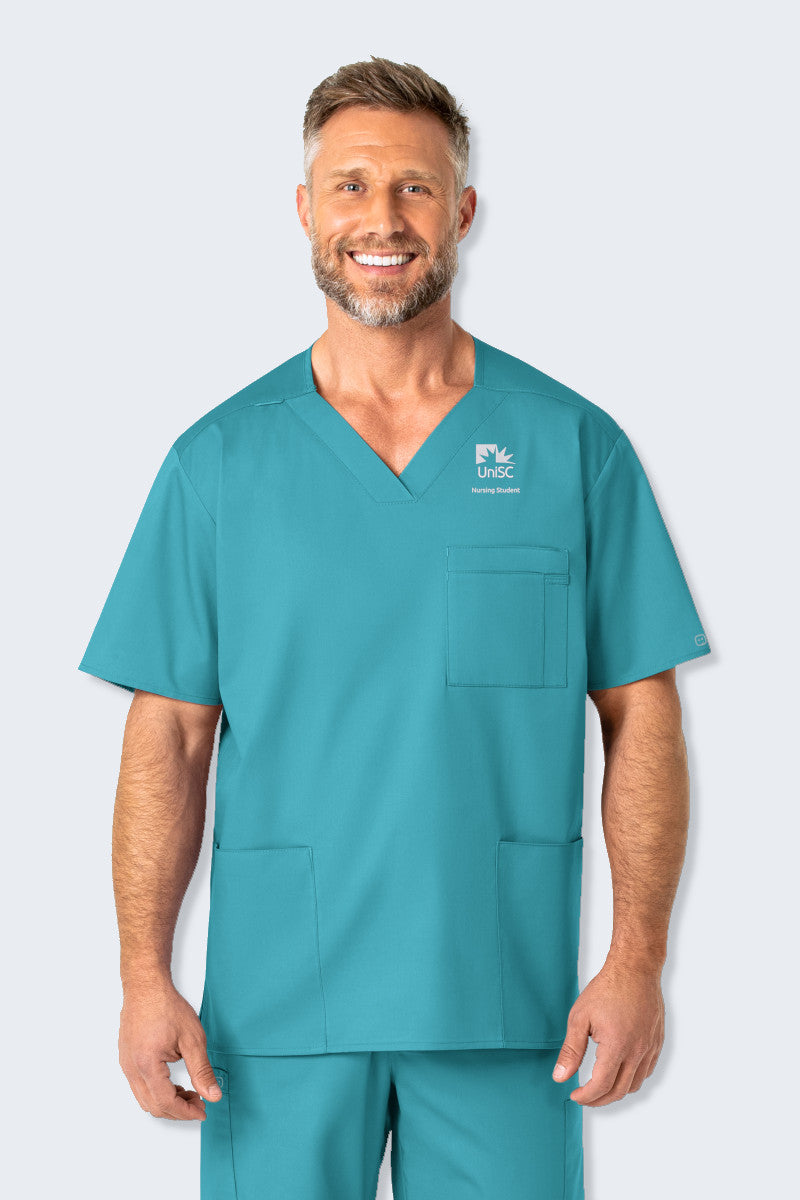 103 UniSC WonderWORK Mens Multi-Pocket Scrub Top,Infectious Clothing Company