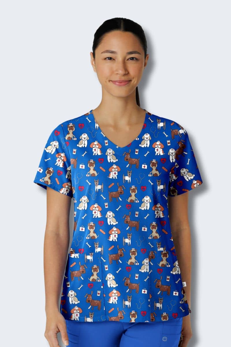 6147 Dog-tor Duty Women's Print Scrub Top,Infectious Clothing Company