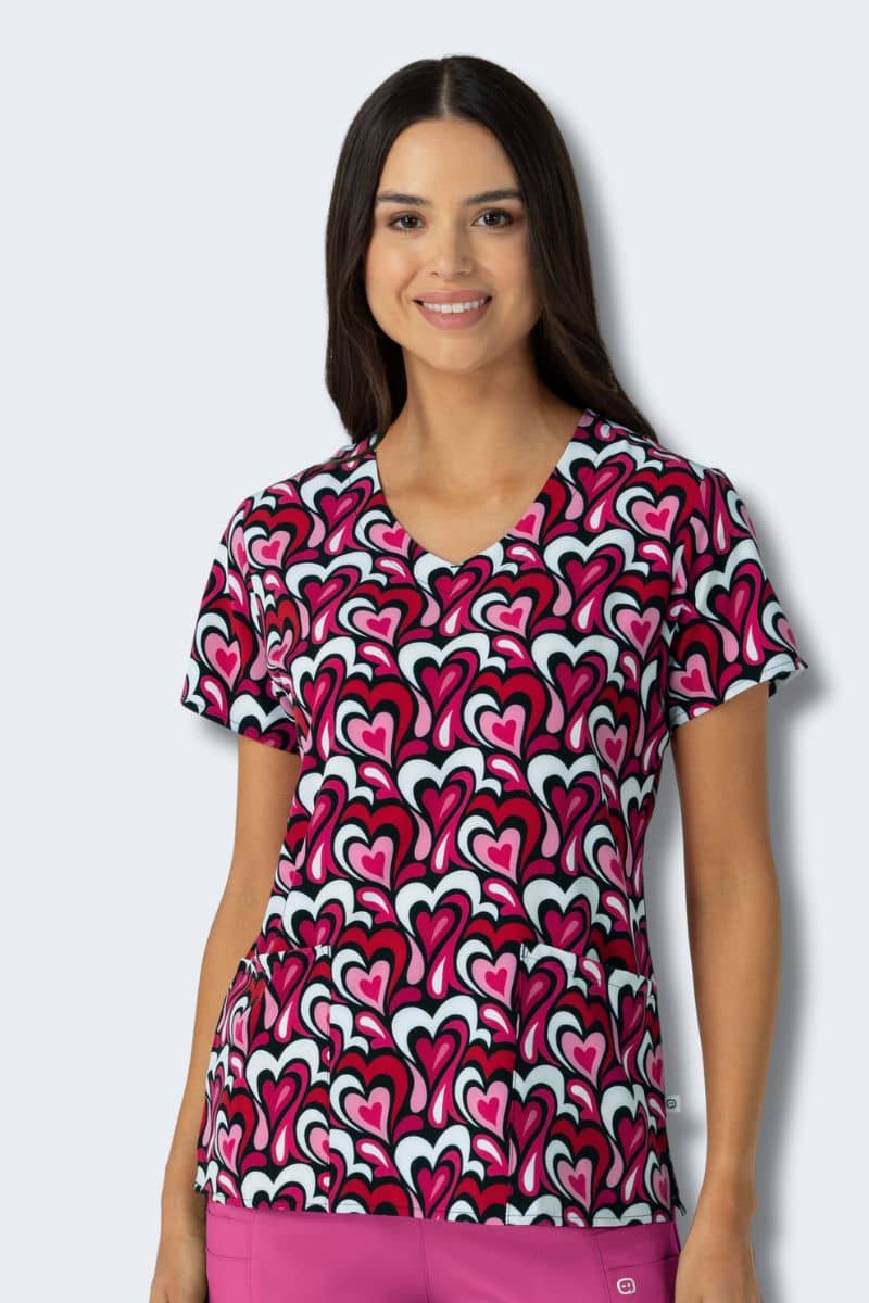6147 Heart Flow Women's Print Scrub Top,Infectious Clothing Company