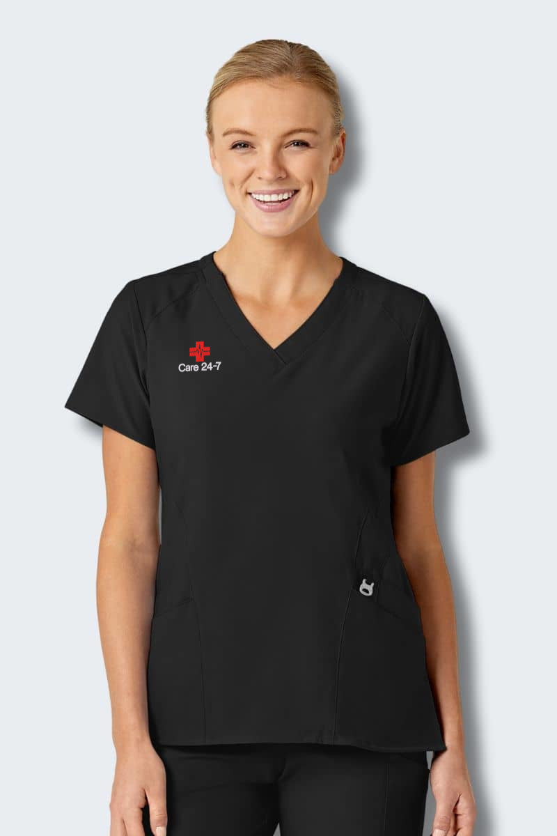 6155 CARE 24-7 WonderWink W123 Womens Stylized V-neck Top,Infectious Clothing Company