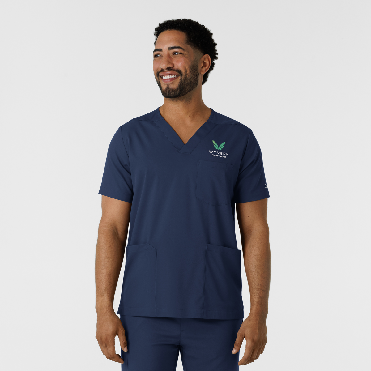 6351 WYVERN Wink Boundless Men's V-Neck Scrub Top Navy,Infectious Clothing Company