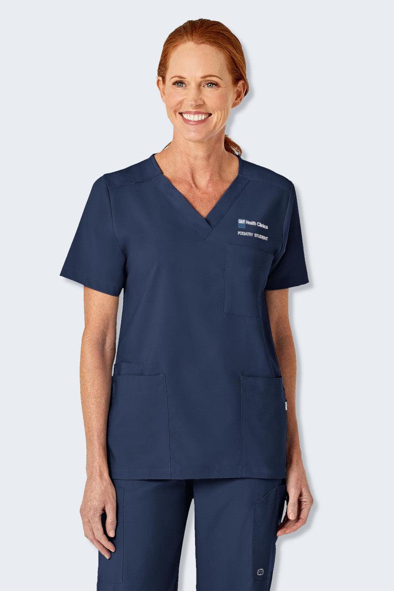 6855 QUT Podiatry Student WonderWink W123 Unisex 4 Pocket Scrub Top,Infectious Clothing Company
