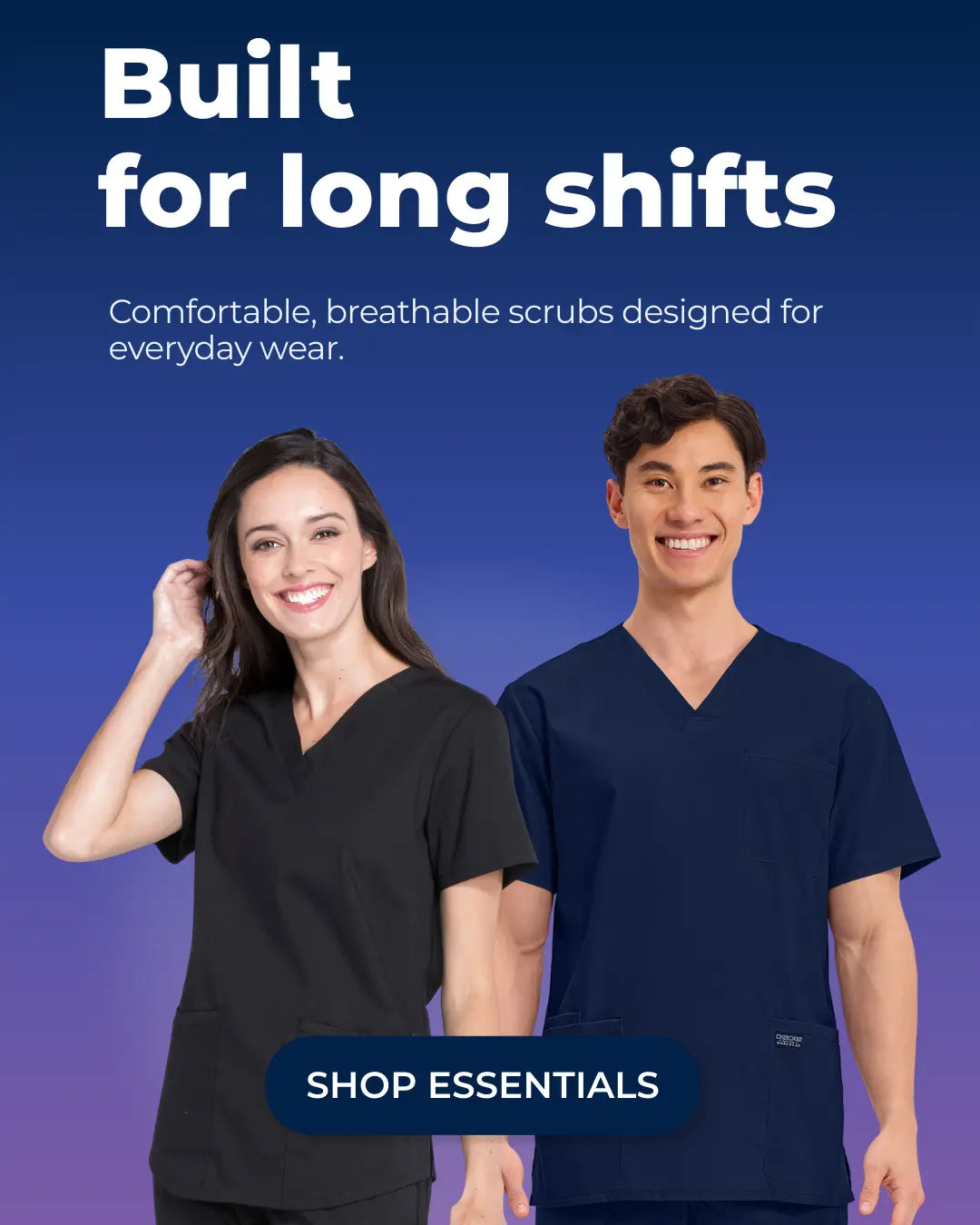 Two people wearing black and navy scrubs with promotional text on a blue background. infectious.com.au blog post