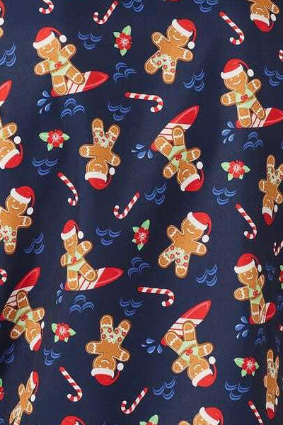 CATRST Gingerbread Surfer Navy Unisex Christmas Scrub Top,Infectious Clothing Company