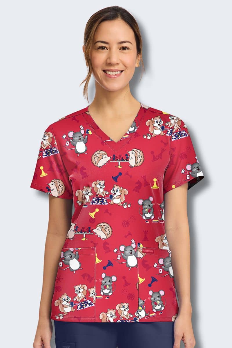 CK856 Cherokee Game Night Print Scrub Top,Infectious Clothing Company