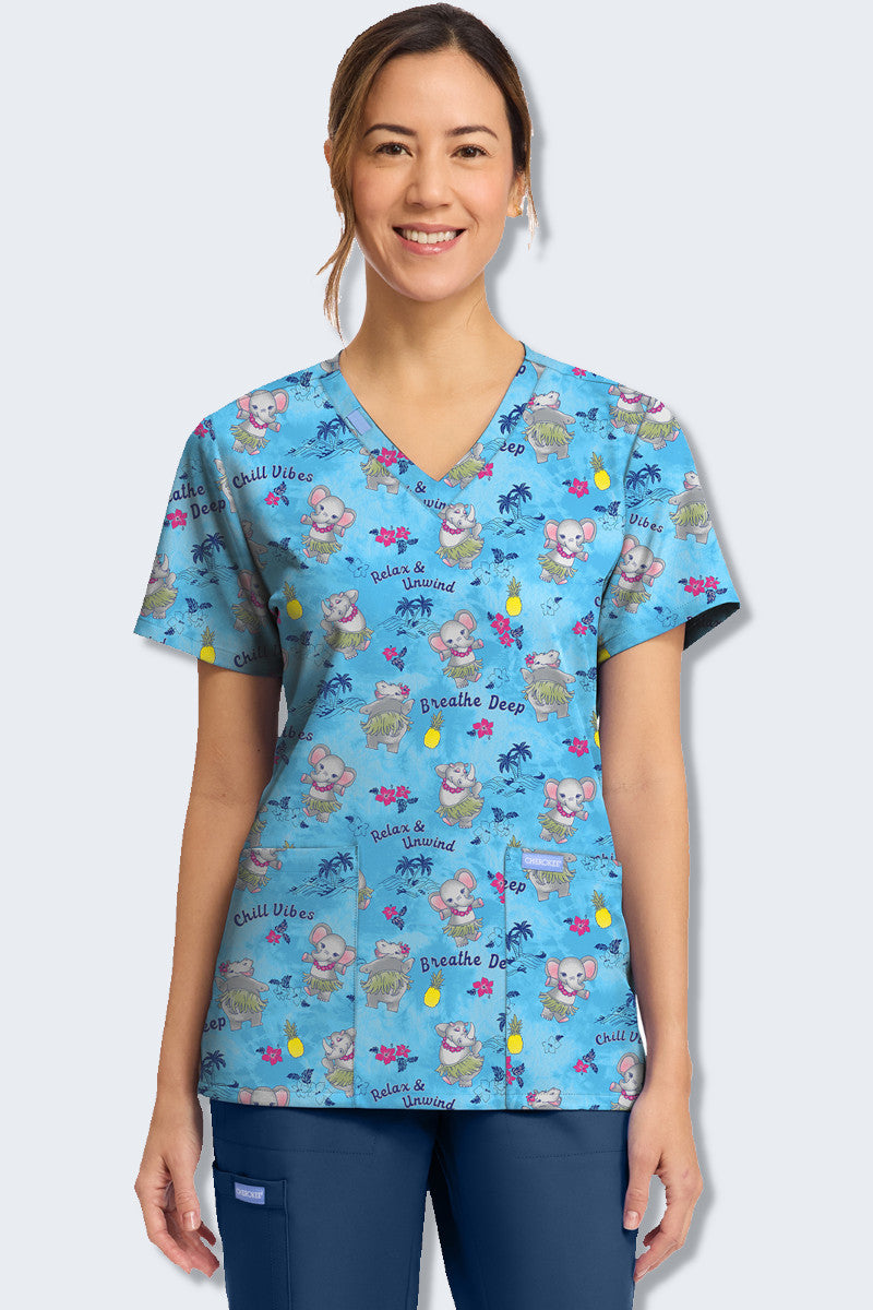 CK856 Cherokee Hula Party Scrub Top,Infectious Clothing Company