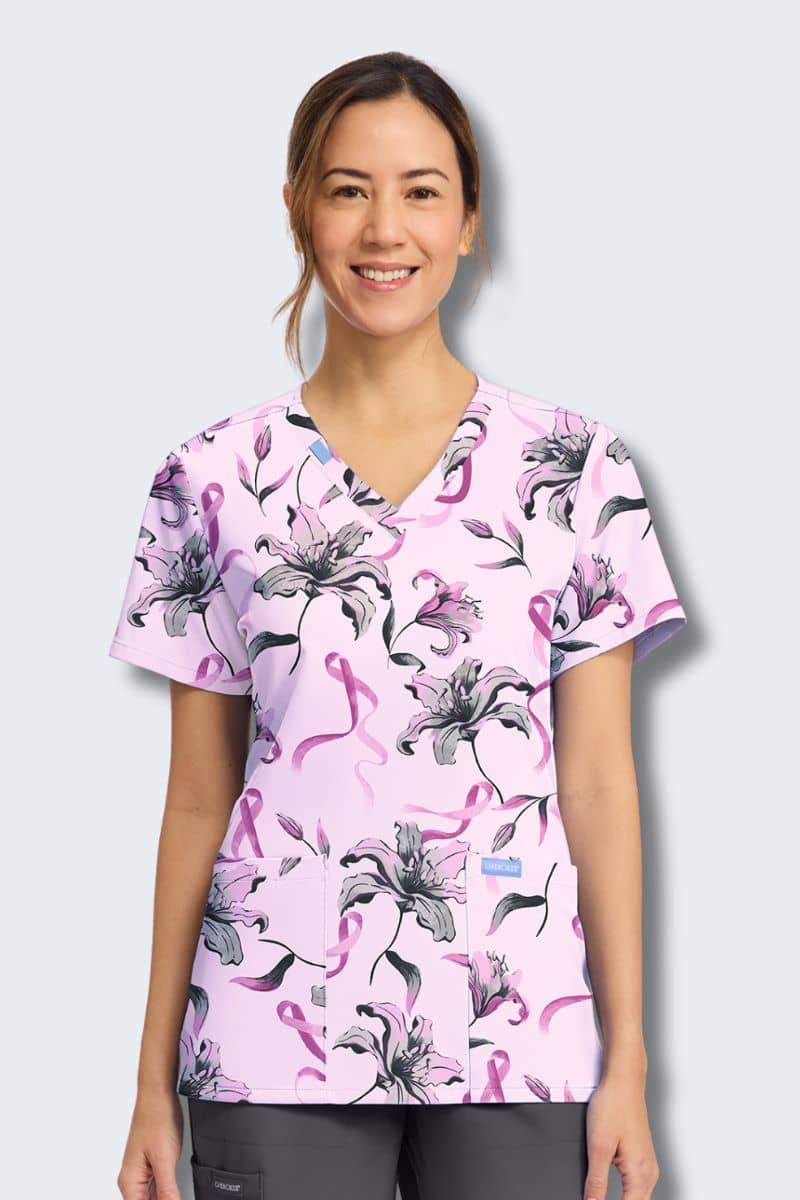CK856 Cherokee Loving Lilies Print Scrub Top,Infectious Clothing Company