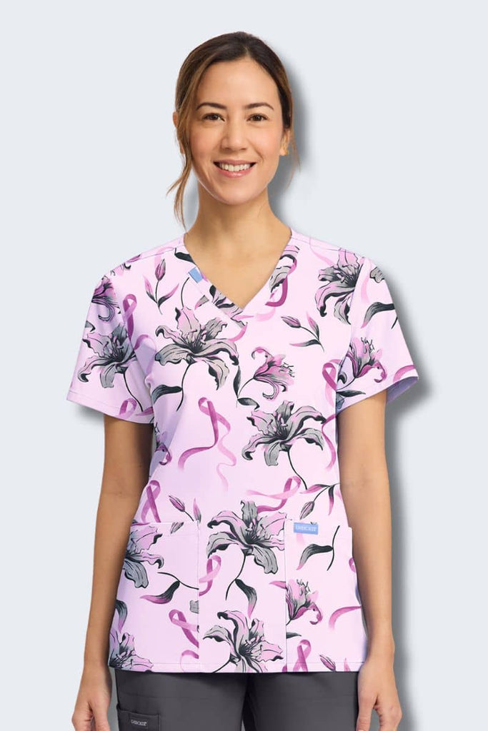 CK856 Cherokee Loving Lilies Print Scrub Top,Infectious Clothing Company