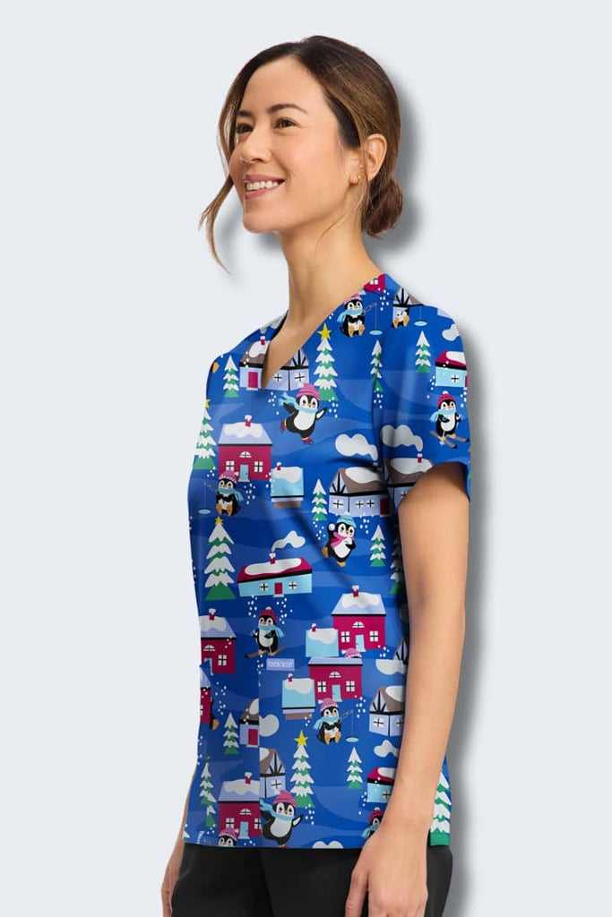 CK856 Cherokee Penguins Playing Print Scrub Top,Infectious Clothing Company