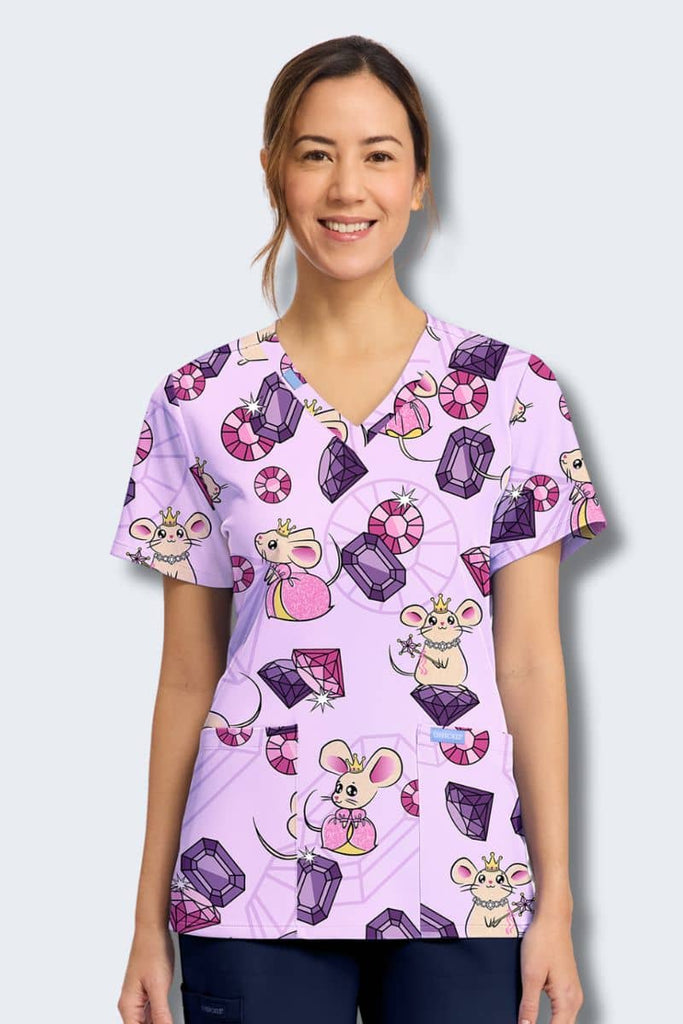 CK856 Cherokee Princess Mouse Print Scrub Top,Infectious Clothing Company