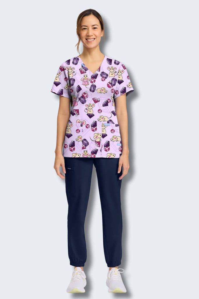 CK856 Cherokee Princess Mouse Print Scrub Top,Infectious Clothing Company