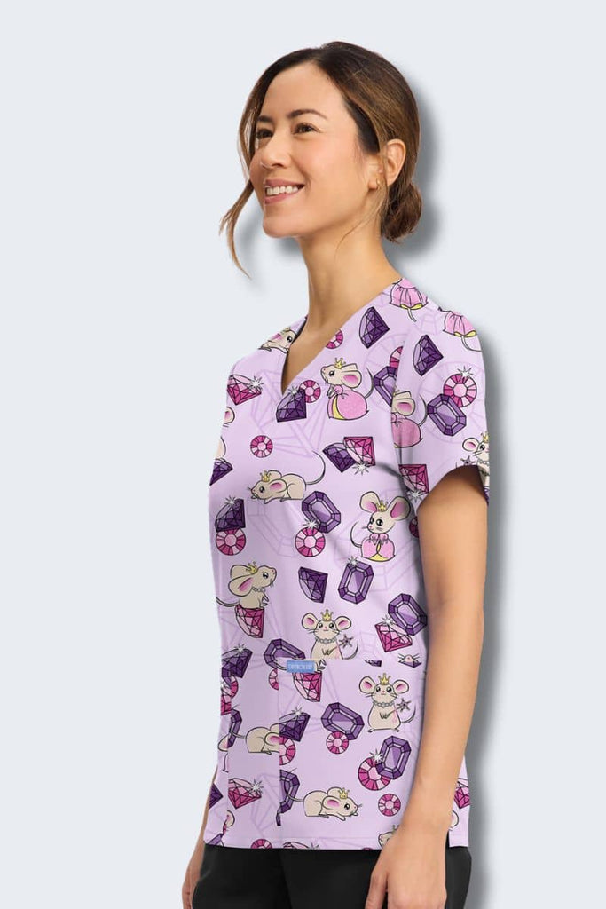 CK856 Cherokee Princess Mouse Print Scrub Top,Infectious Clothing Company