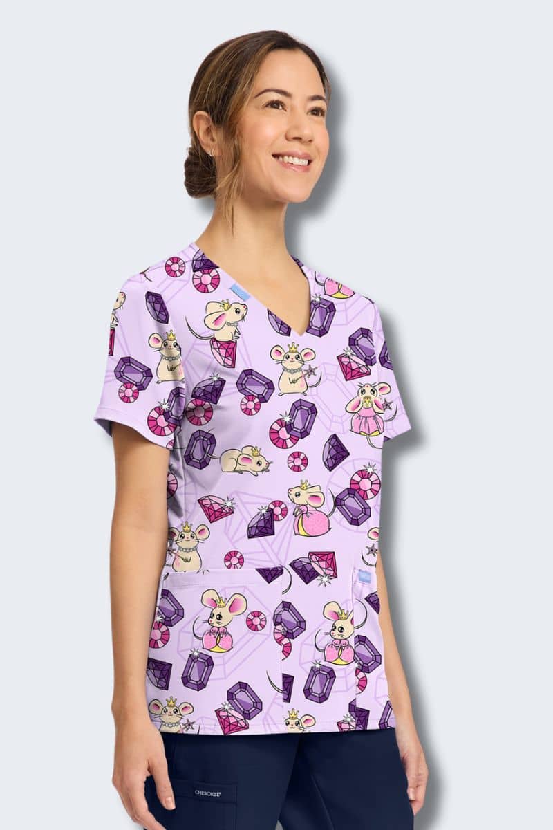 CK856 Cherokee Princess Mouse Print Scrub Top,Infectious Clothing Company