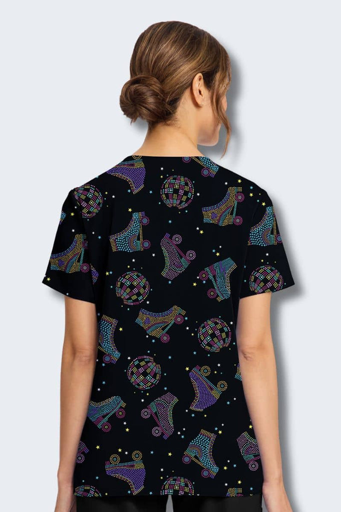 CK856 Cherokee Roller Disco Print Scrub Top,Infectious Clothing Company
