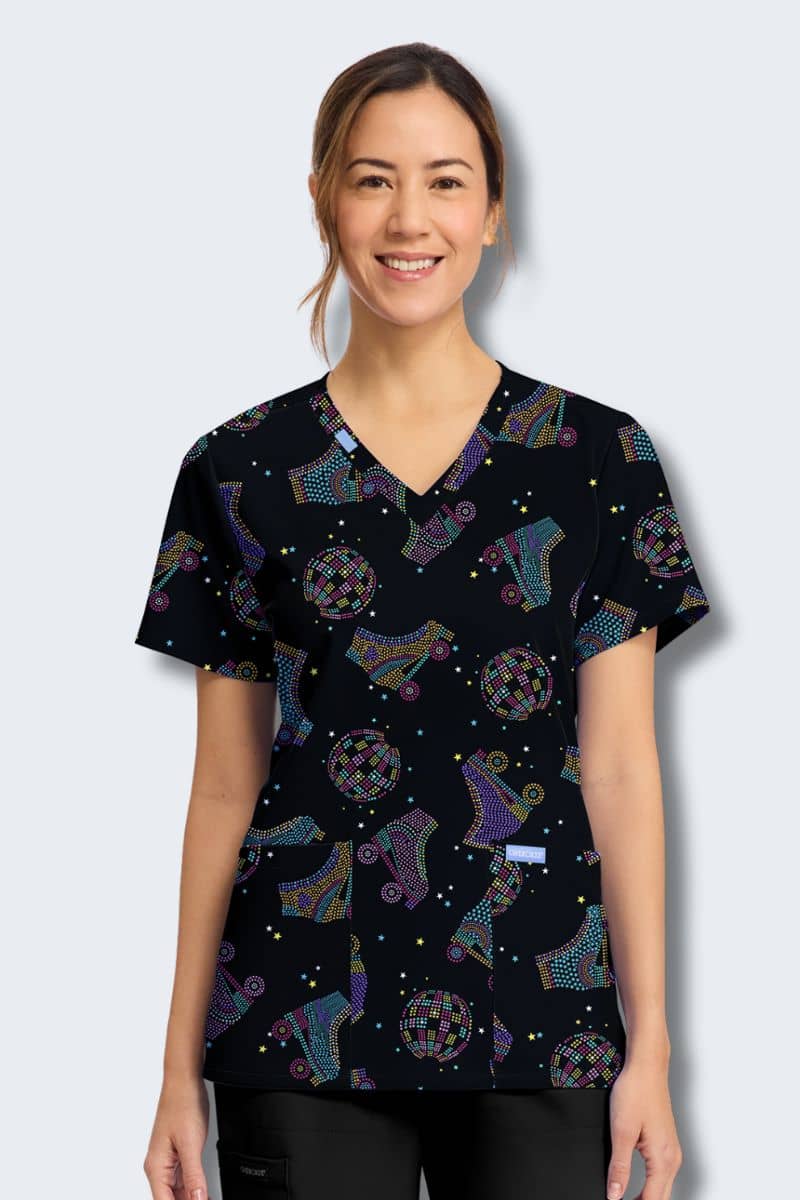CK856 Cherokee Roller Disco Print Scrub Top,Infectious Clothing Company