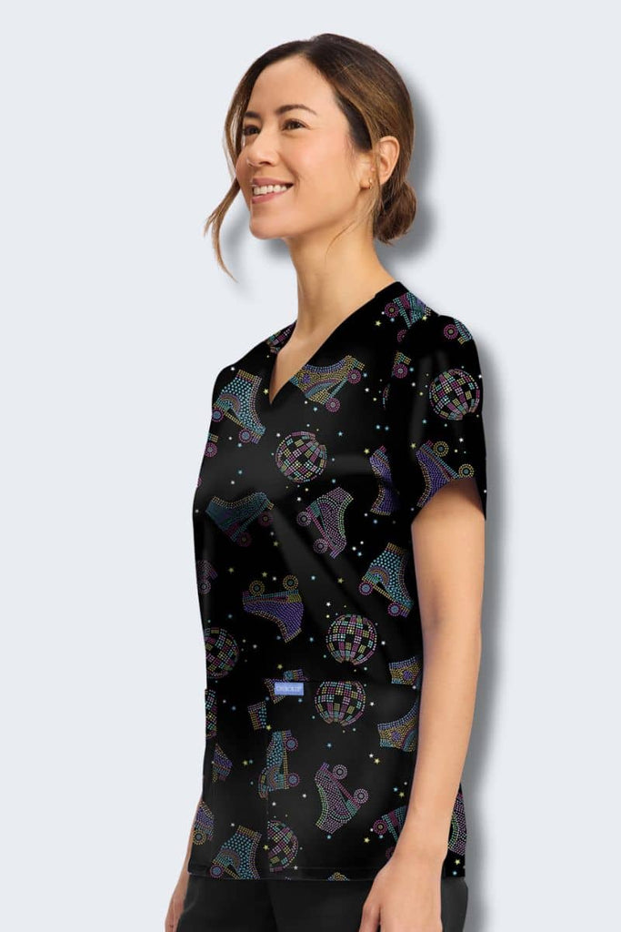 CK856 Cherokee Roller Disco Print Scrub Top,Infectious Clothing Company