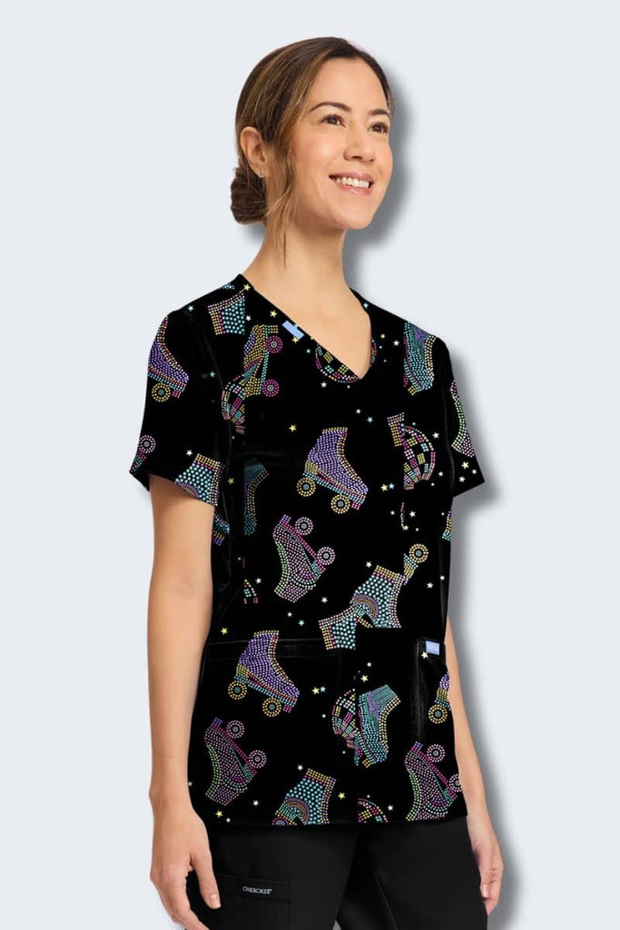 CK856 Cherokee Roller Disco Print Scrub Top,Infectious Clothing Company