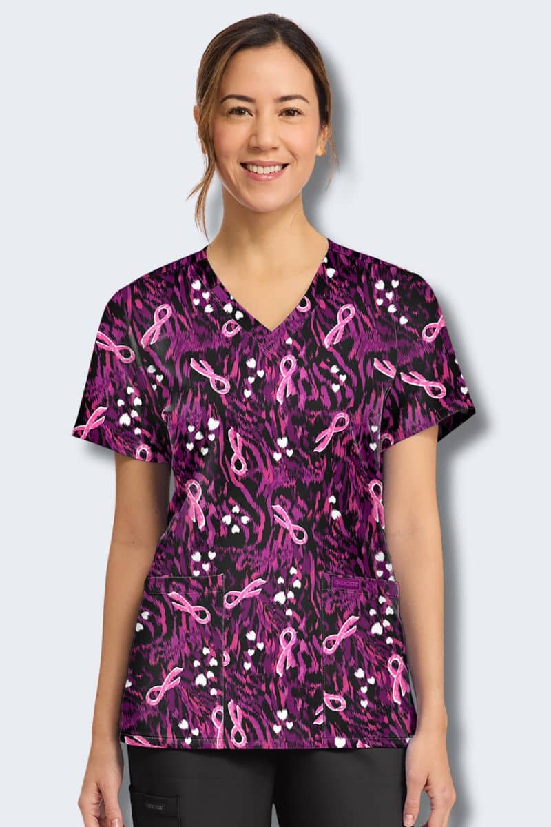 CK856 Cherokee Untamed Care Print Scrub Top,Infectious Clothing Company