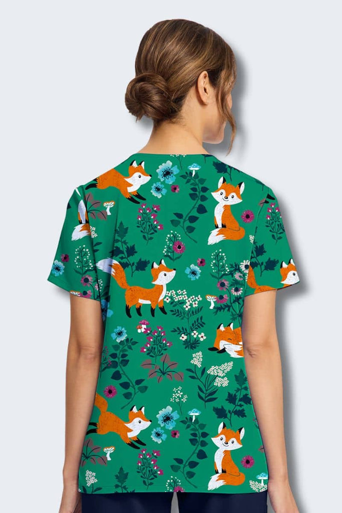 CK856 Cherokee Wild Fox Print Scrub Top,Infectious Clothing Company