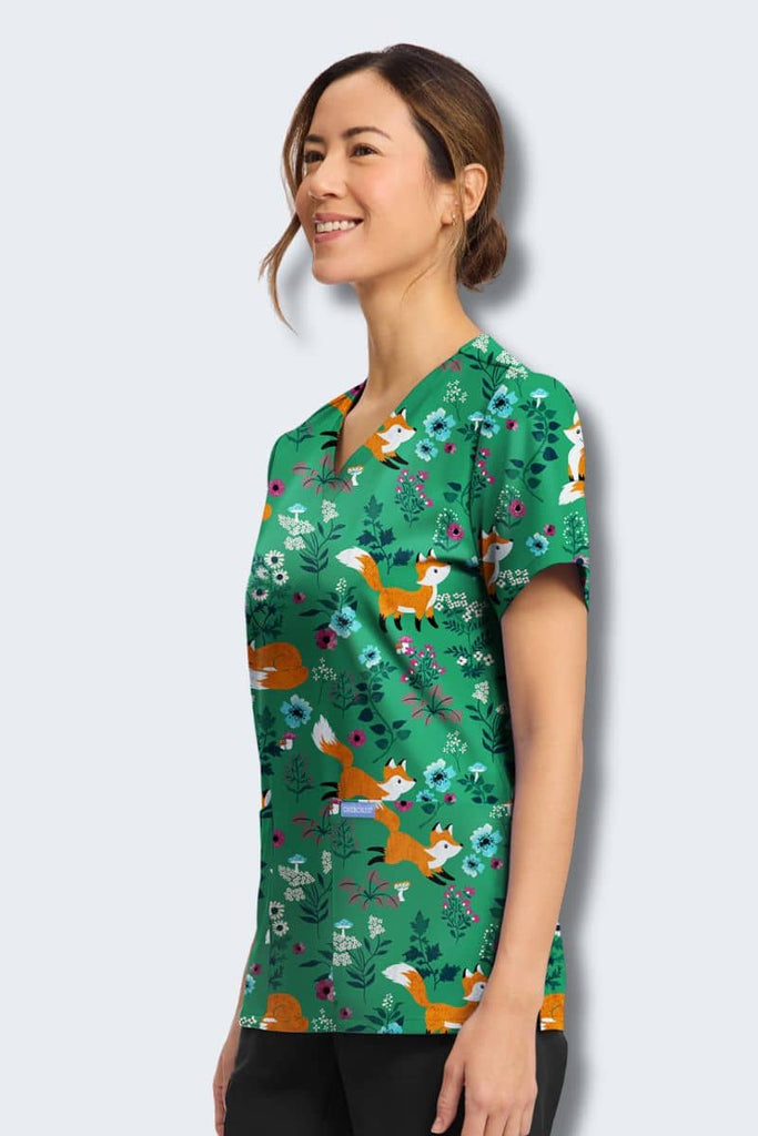 CK856 Cherokee Wild Fox Print Scrub Top,Infectious Clothing Company