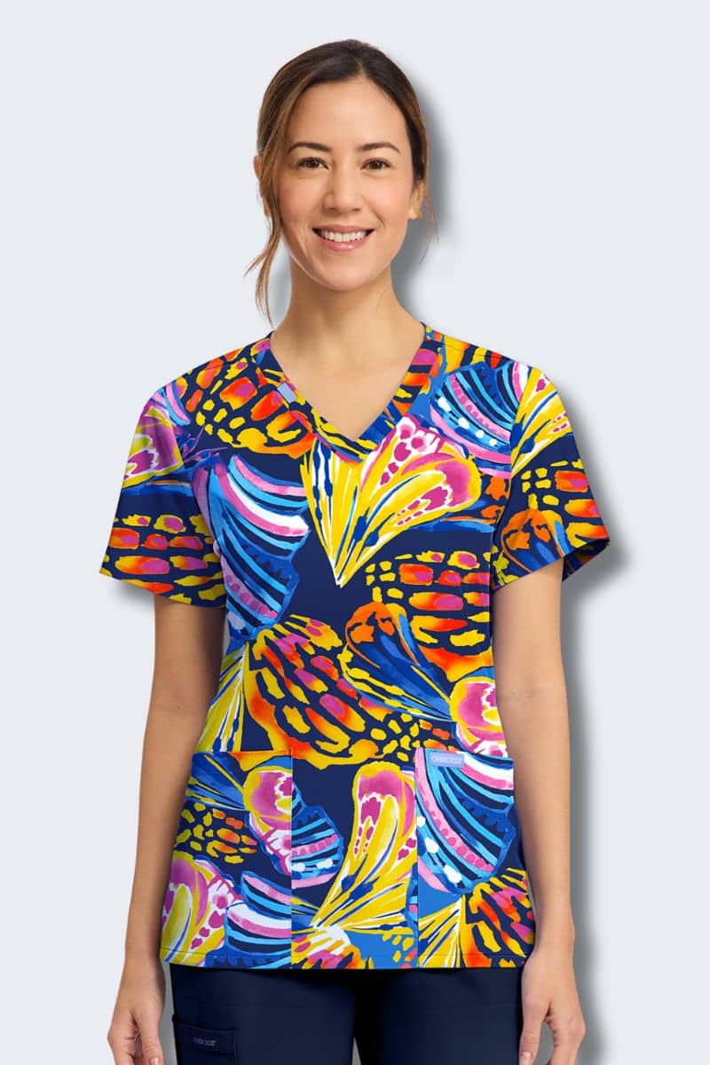 CK856 Cherokee Winging It Print Scrub Top,Infectious Clothing Company