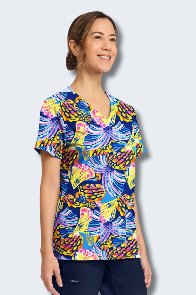 CK856 Cherokee Winging It Print Scrub Top,Infectious Clothing Company