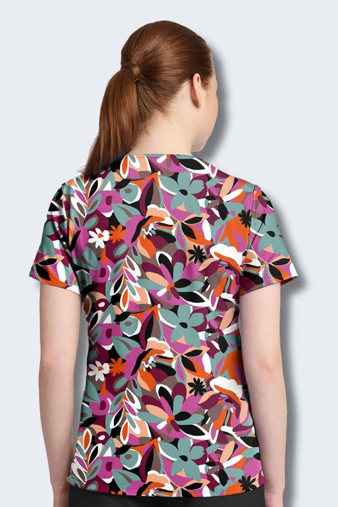 CK857 Cherokee Cut Flowers Print Scrub Top,Infectious Clothing Company