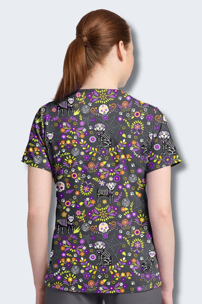 CK857 Cherokee Day of the Pets Print Scrub Top,Infectious Clothing Company