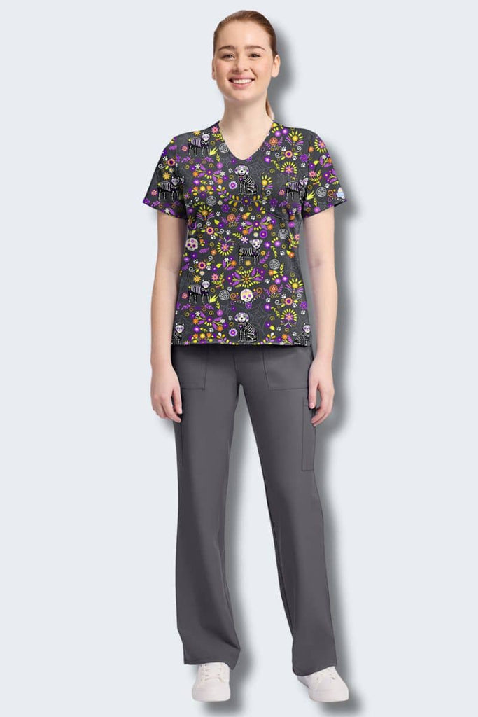 CK857 Cherokee Day of the Pets Print Scrub Top,Infectious Clothing Company