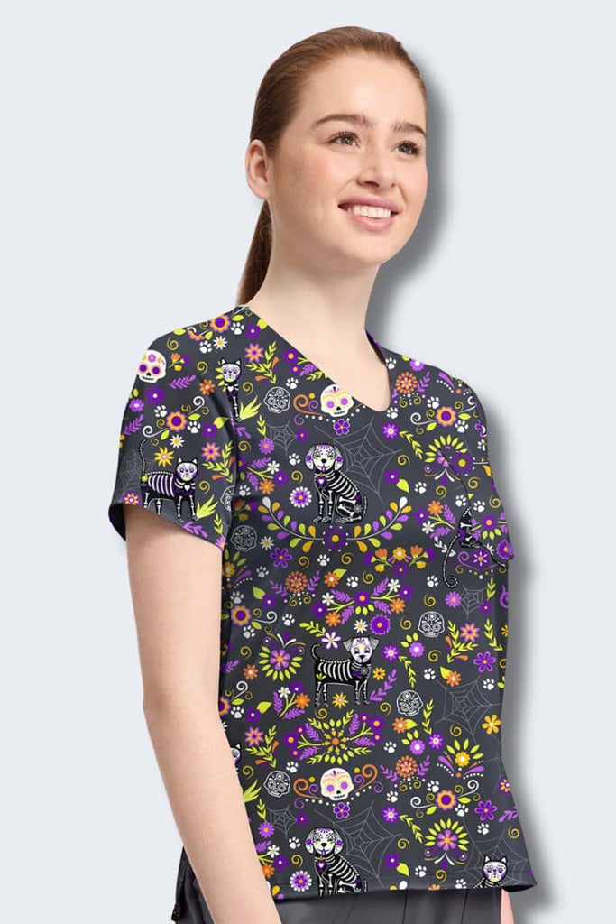 CK857 Cherokee Day of the Pets Print Scrub Top,Infectious Clothing Company