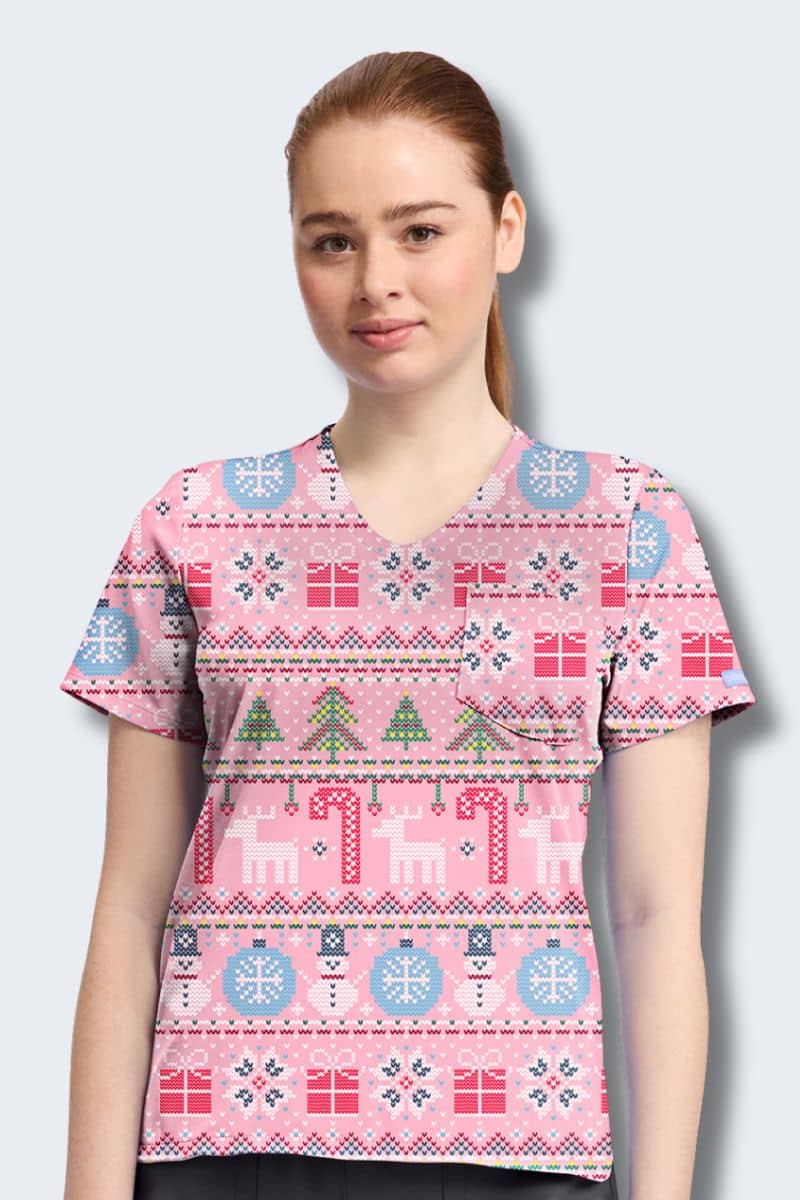 CK857 Cherokee Fair Isle Print Scrub Top,Infectious Clothing Company