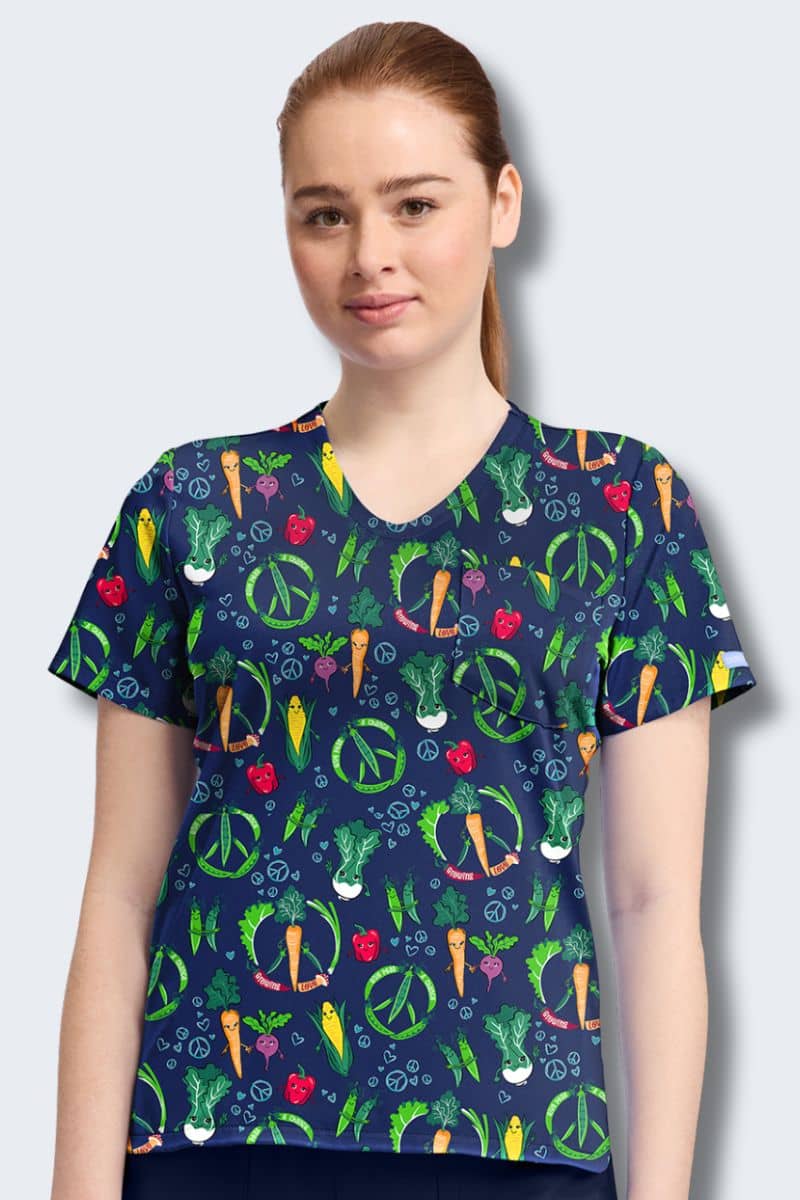CK857 Cherokee Growing Love Print Scrub Top,Infectious Clothing Company