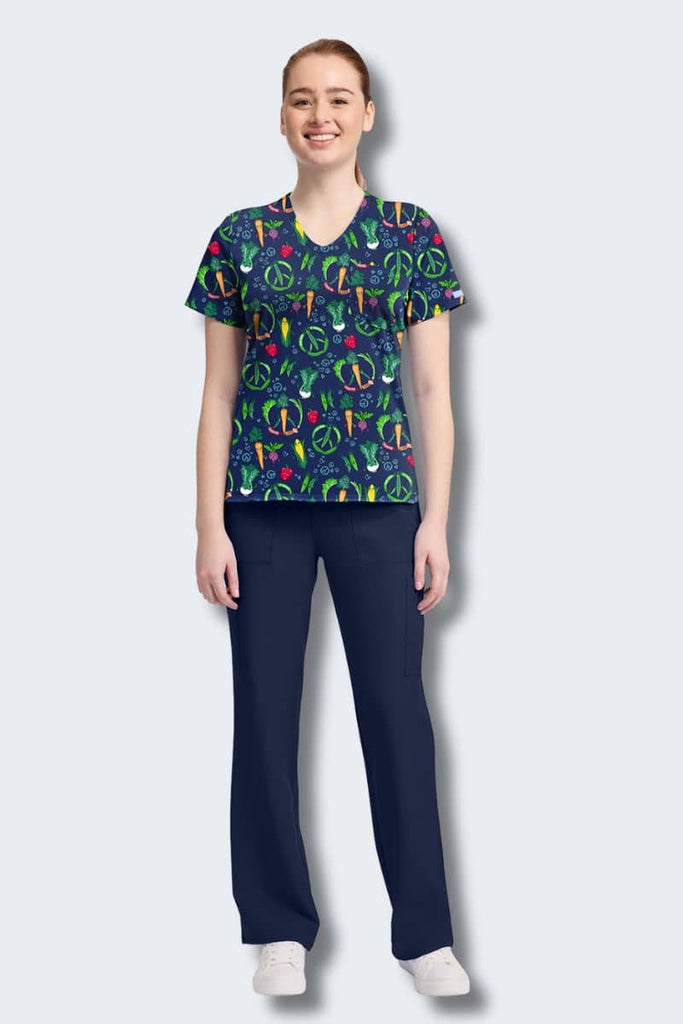 CK857 Cherokee Growing Love Print Scrub Top,Infectious Clothing Company