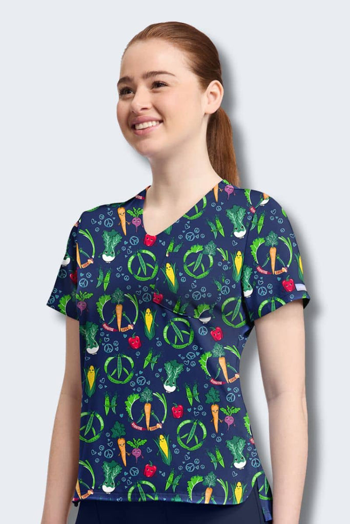 CK857 Cherokee Growing Love Print Scrub Top,Infectious Clothing Company