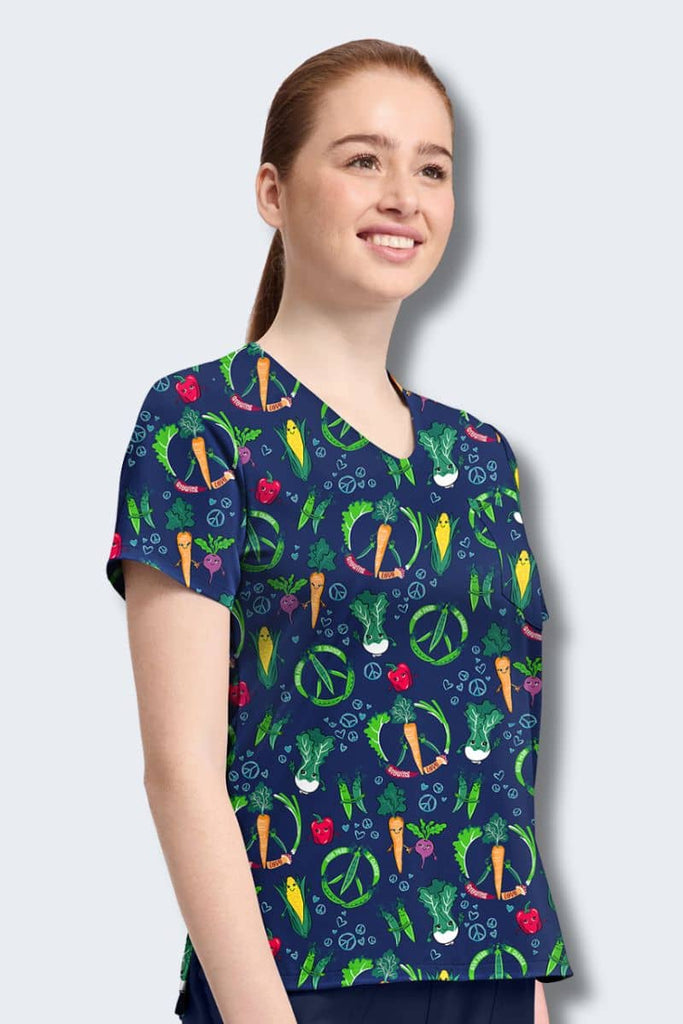 CK857 Cherokee Growing Love Print Scrub Top,Infectious Clothing Company