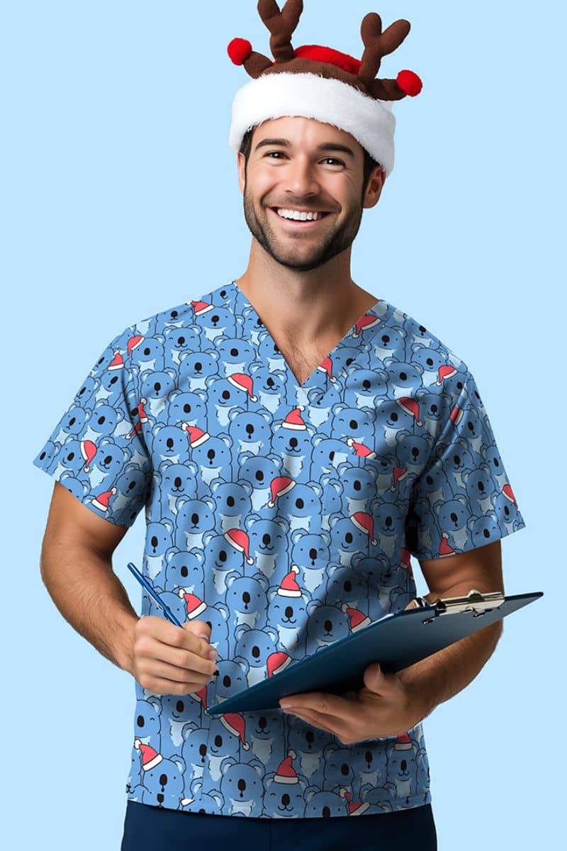 CST547US Koala Christmas Unisex Christmas Scrub Top,Infectious Clothing Company