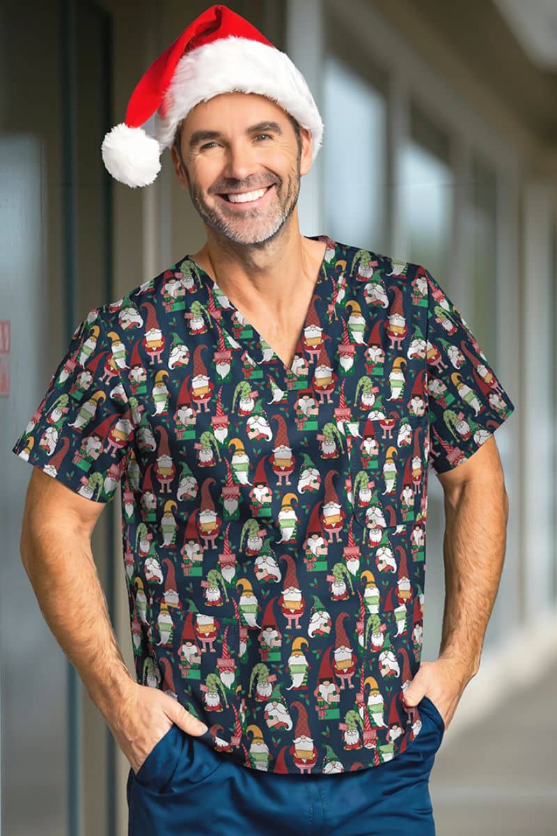 CST547US Christmas Gnomes Unisex Christmas Scrub Top,Infectious Clothing Company