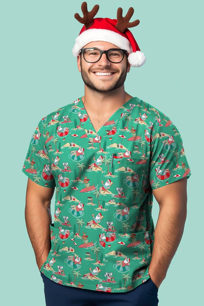 CST547US Aussie Christmas Unisex Christmas Scrub Top,Infectious Clothing Company
