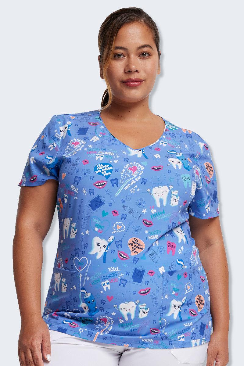 DK852 Fillings For You Women's Print Scrub Top,Infectious Clothing Company