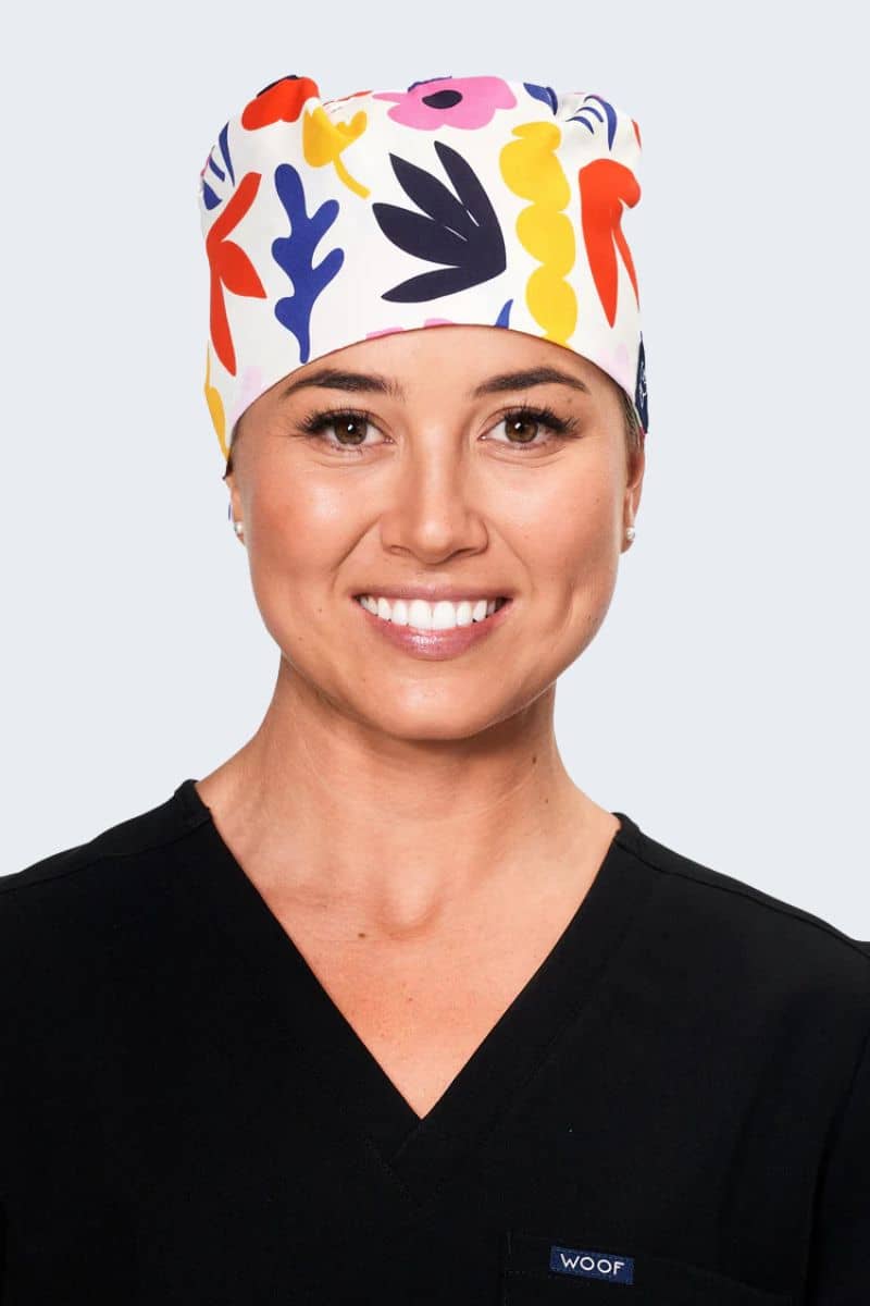 SC112 Dr. Woof Flower Market Patterned Scrub Cap,Infectious Clothing Company