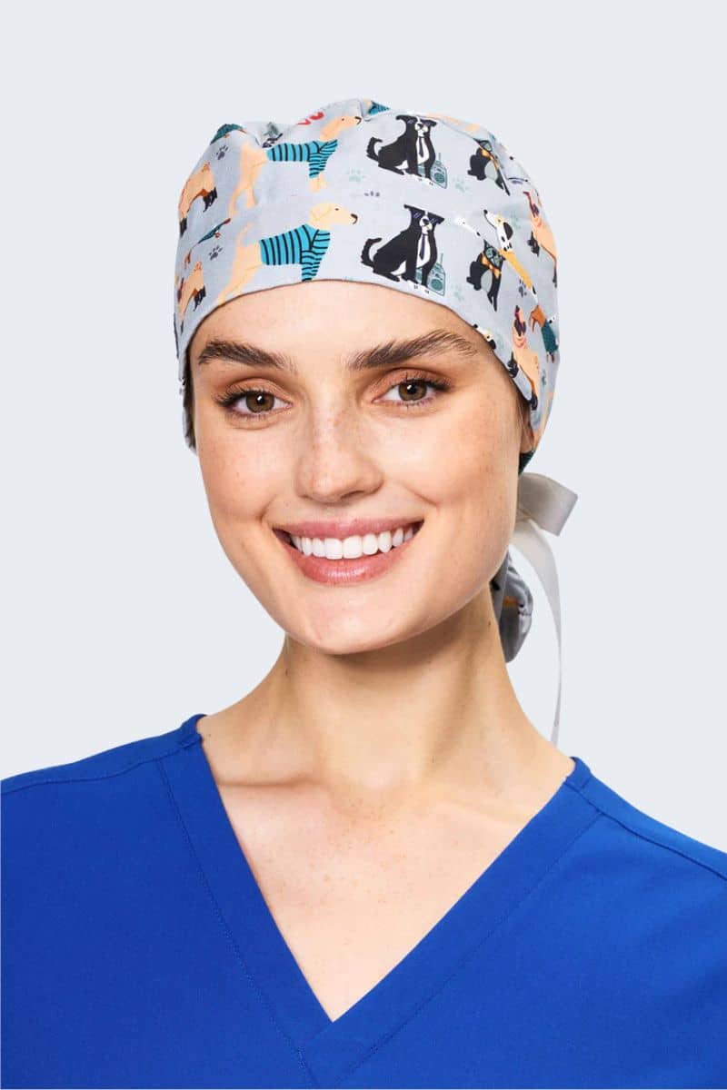SC-01 Dr. Woof Hipster Dogs Printed Scrub Hat with back-tie,Infectious Clothing Company