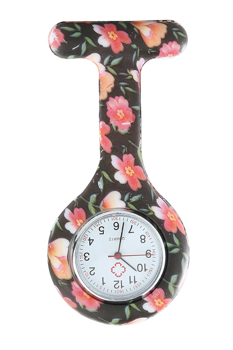 Floral Black Patterned Fob Watch,Infectious Clothing Company