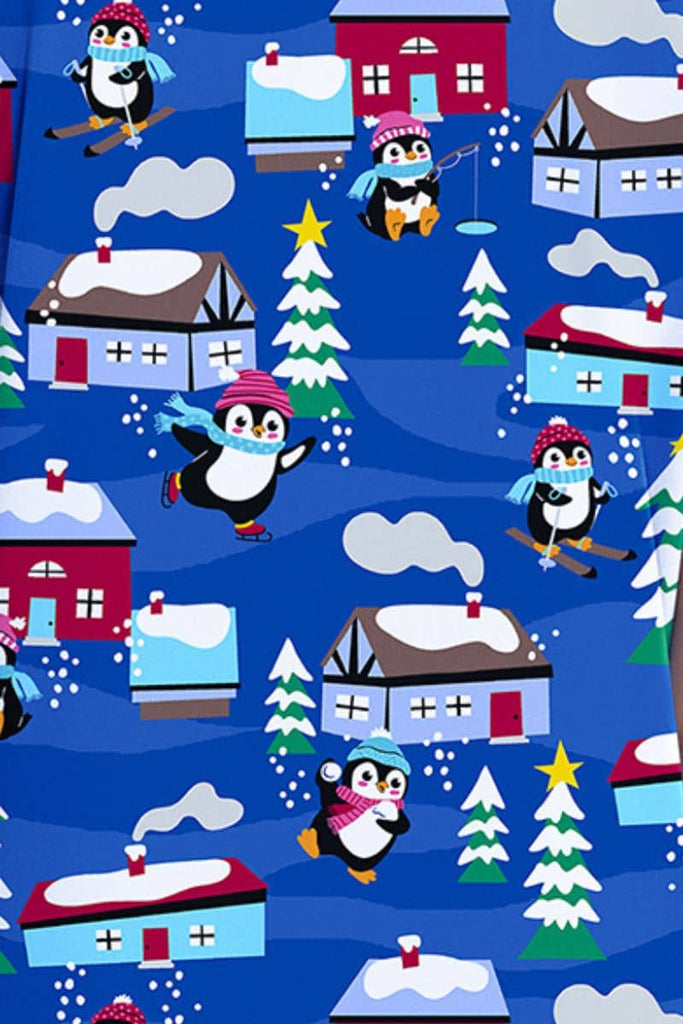 CK856 Cherokee Penguins Playing Print Scrub Top,Infectious Clothing Company