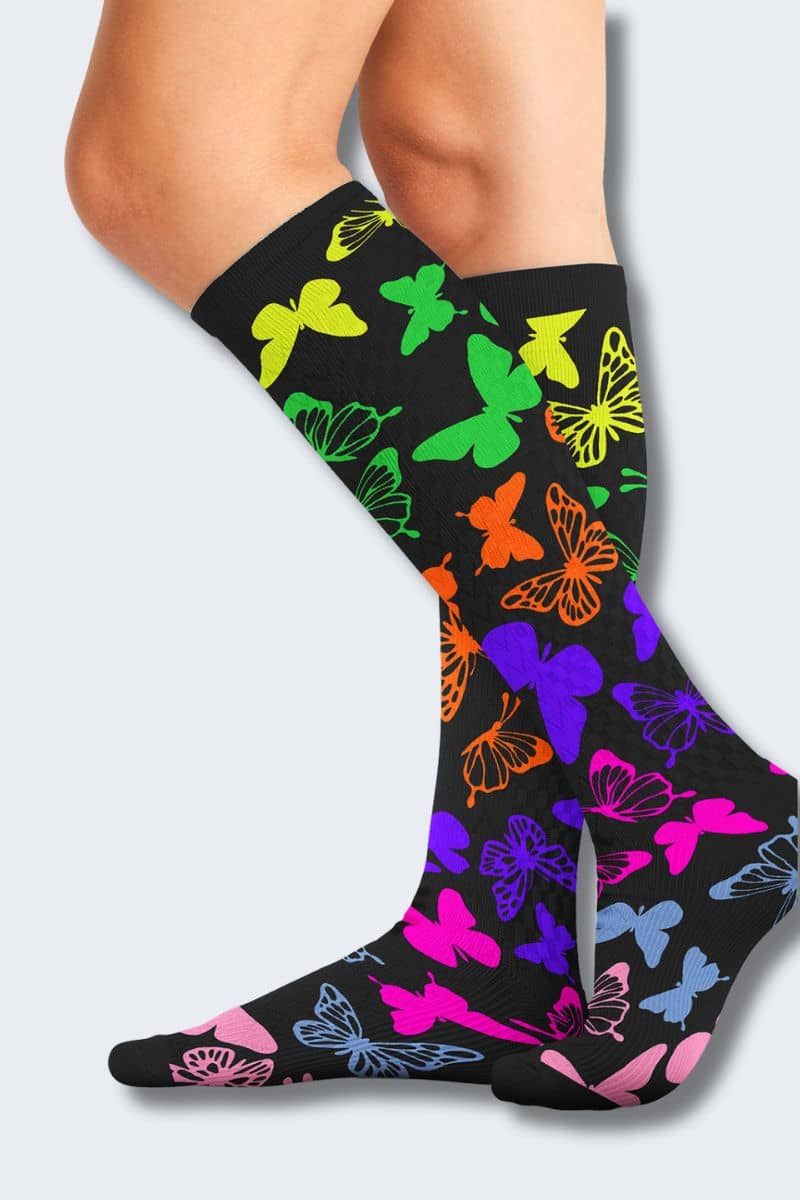 Cherokee Women's Anti Social Butterflies 10-15mmHg Support Socks,Infectious Clothing Company