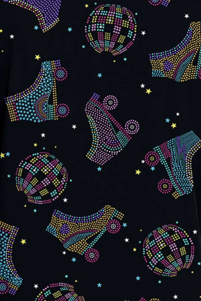 CK856 Cherokee Roller Disco Print Scrub Top,Infectious Clothing Company