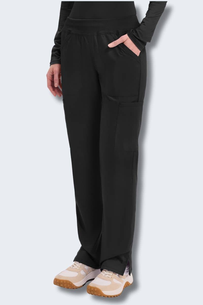 Person wearing black pants with a plain background. Cherokee WW170 Women's Scrub Pants Black