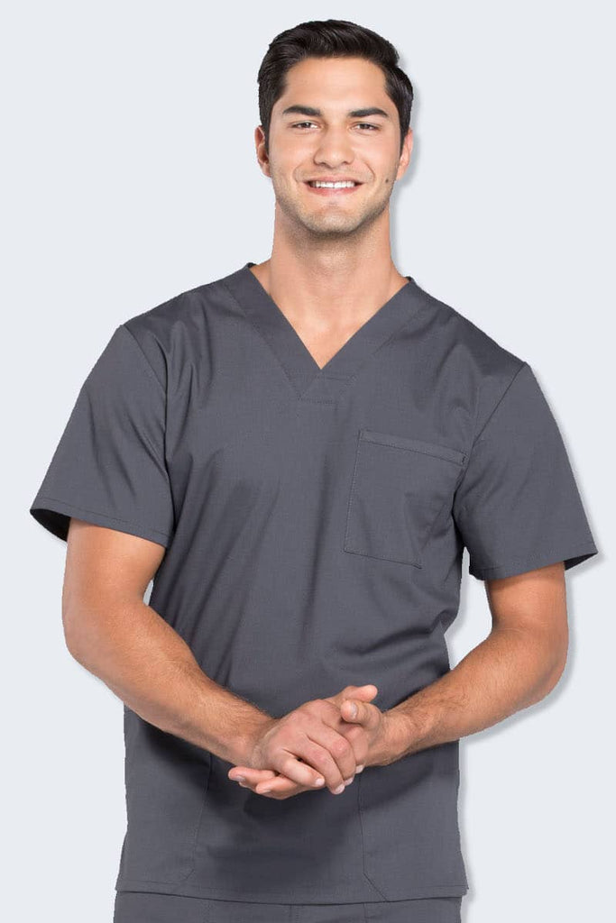 Cherokee Workwear WW695 Men’s V-Neck Scrub Top – Black, Solid, Cotton Blend, Free Shipping