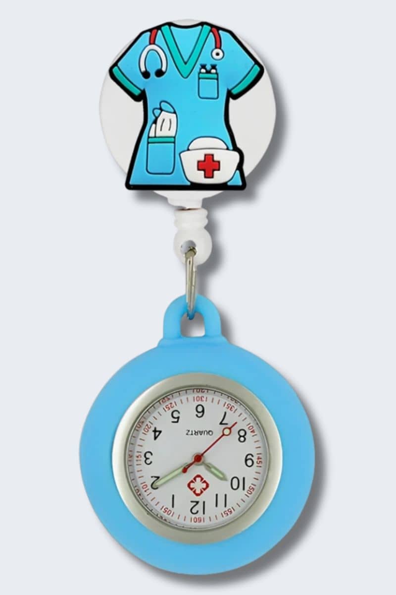 Fob watch with medical design on a light gray background. Infectious.com.au fun nurse accessories